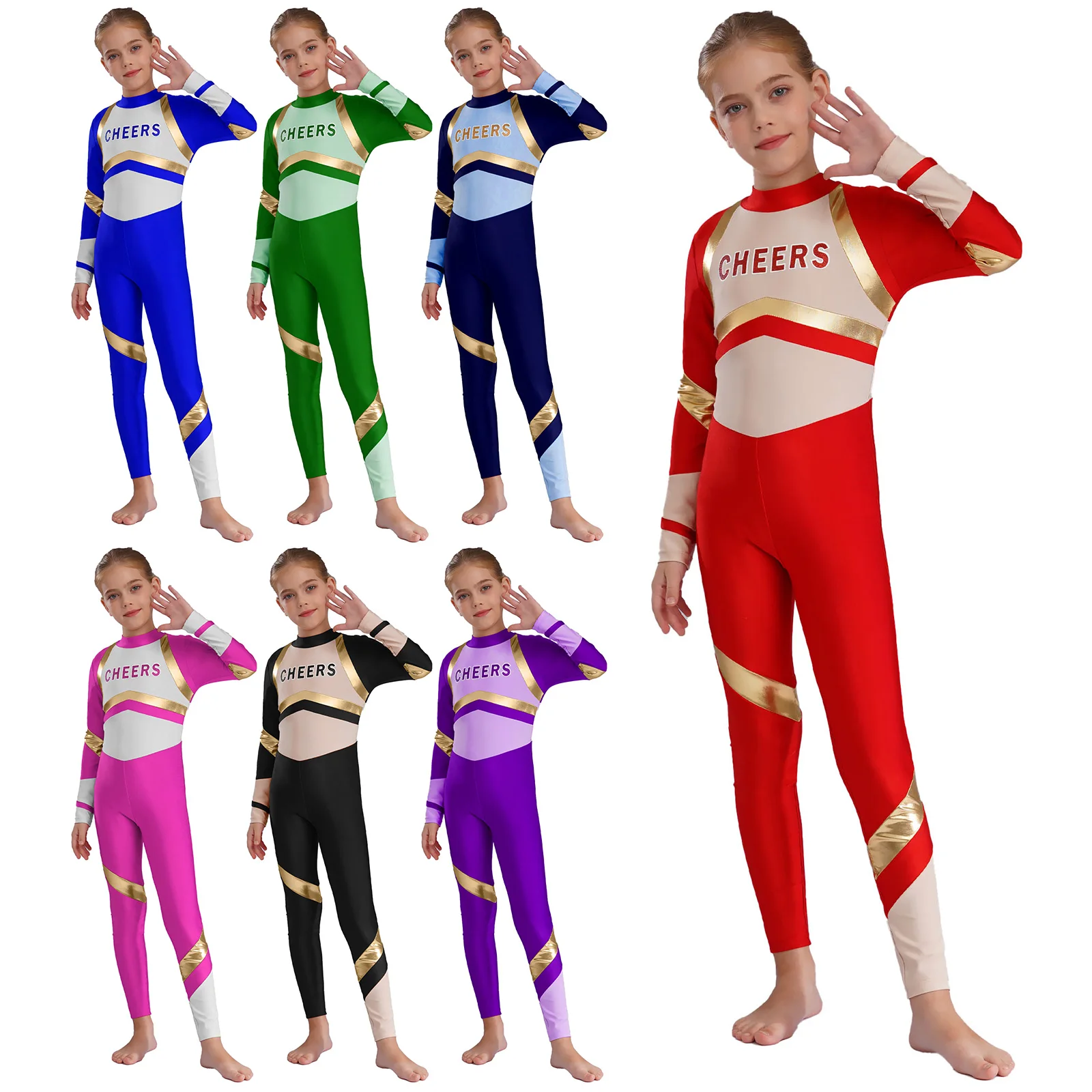 Bambini Ragazze Cheerleader Tute Cheerleader Uniforme Manica lunga Lettere Cheers Abiti da ballo Balletto Gtmnastics Dancewear