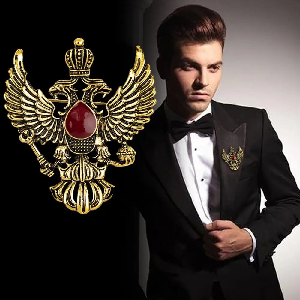 Crown Vintage Men Suit Shirt Pin Lapel Pin Double-headed Eagle Angel Wings Fashion Accessories Jewelry Brooches Brooch Pins