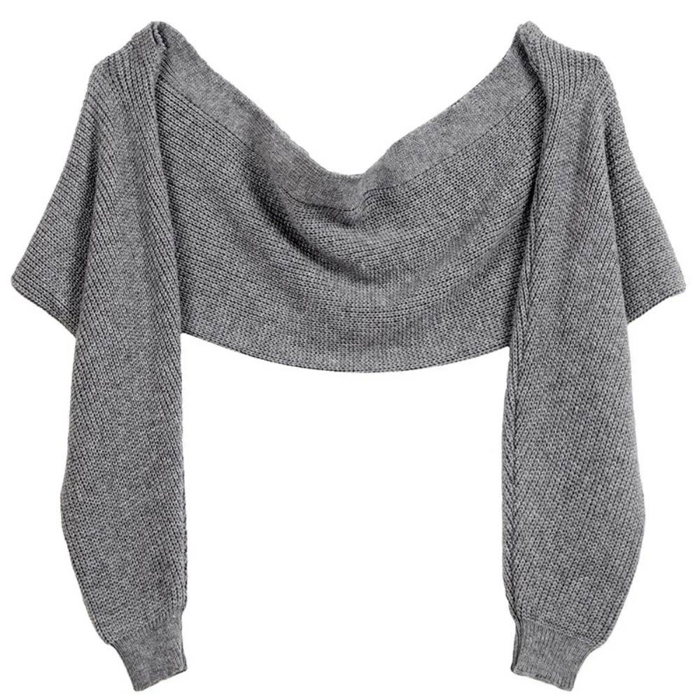 

Fashion Winter Warm Shawls with Sleeves Solid Color Knitted Scarf Soft Thick Pashmina Scarves