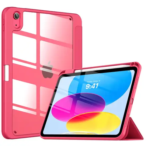 For iPad 10th Generation 2022 Case with Pencil Holder Hybrid Slim Tri-fold Stand Protective Cover