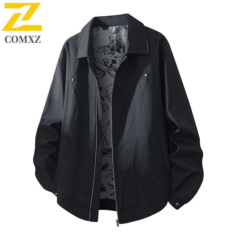 

COMXZ 2025 Мужская водонепроницаемая ветрозащитная куртка с воротником-стойкой, осеннее легкое дышащее антистатическое повседневное пальто свободного покроя