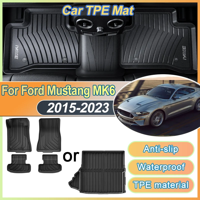 

TPE Trunk Mat Car Floor Mats For Ford Mustang S550 MK6 6th 2015~2023 LHD Waterproof Mud Carpet Foot Pad Easy Clean Accessories