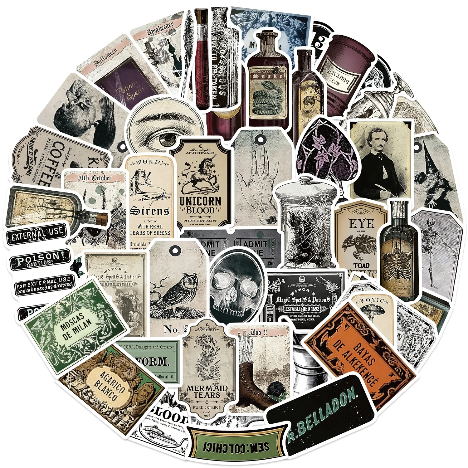 50PCS Vintage Apothecary Witchcraft Potion Label Stickers DIY Phone Laptop Notebook Suitcase Waterproof Sticker Decals