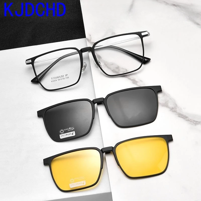 KJDCHD Fashion Design Eyeglasses Vintage Square Polarized Magnet Eyewear Large Size Prescription Glasses Frame for Men T93009Y