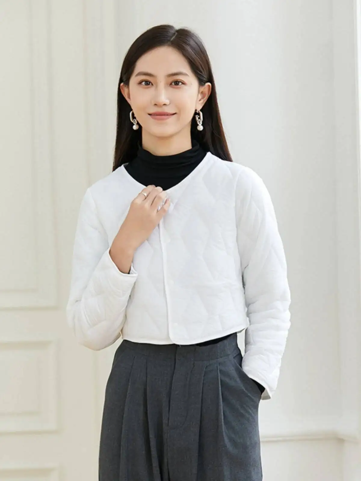 سترة نسائية خفيفة الوزن ذات طبقة أساسية طويلة جدًا، سترة داخلية من القطن دافئة للأسفل، كورية للتنقل #3