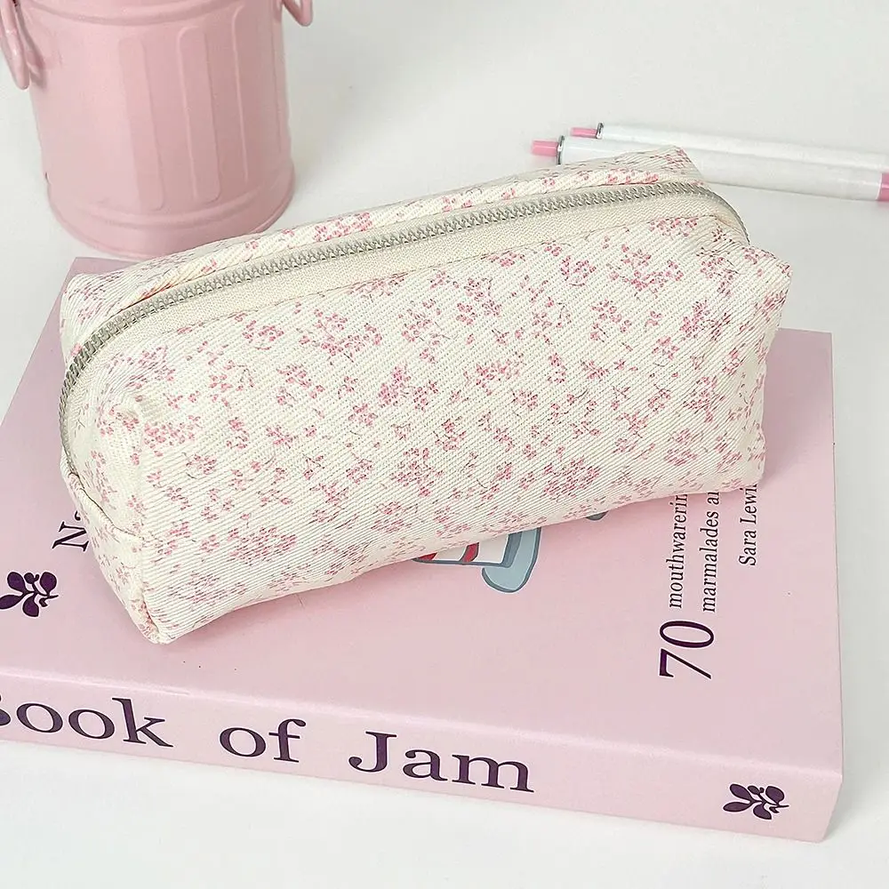 Cute Floral Print Pen Bag Large Capacity Multifunctional Pencil Case Stationery Organizer Students