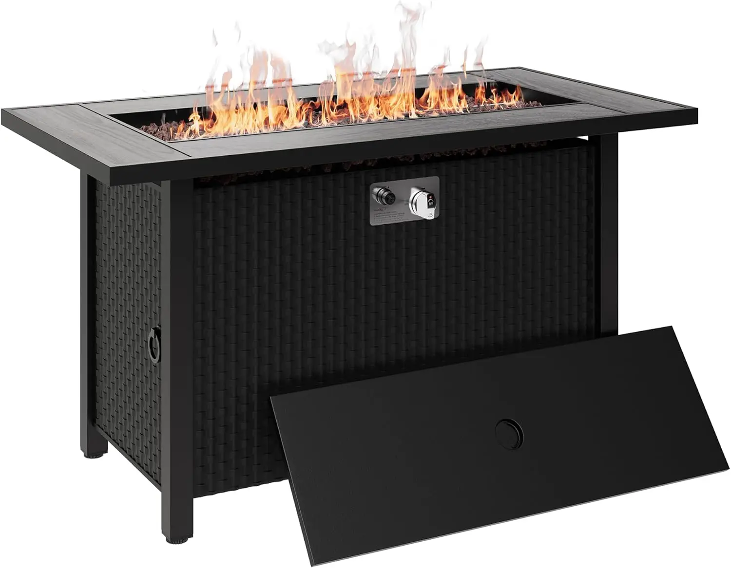 

45 Inch Outdoor Propane Fire Pit 50,000 BTU Gas Fire Pit Table with Lid, Lava Rock, Waterproof Cover Rectangle Gas Firepit Table