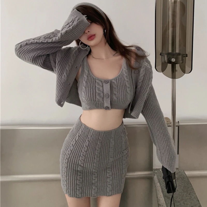 Korean style Y2k Embroidered Mohair Sweater Women's Suit Short Twist Gray Soft Waxy Cardigan Jacket Autumn 2023 New Tops