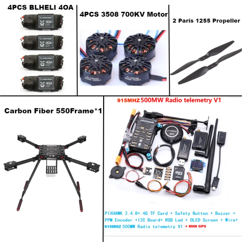 F550 إطار سداسي PIXHAWK2.4.8 M8N التحكم في الطيران الكربون اردووبيلوت راديو القياس عن بعد كوادكوبتر BLHELI 40A ESC 3508 700KV المحرك