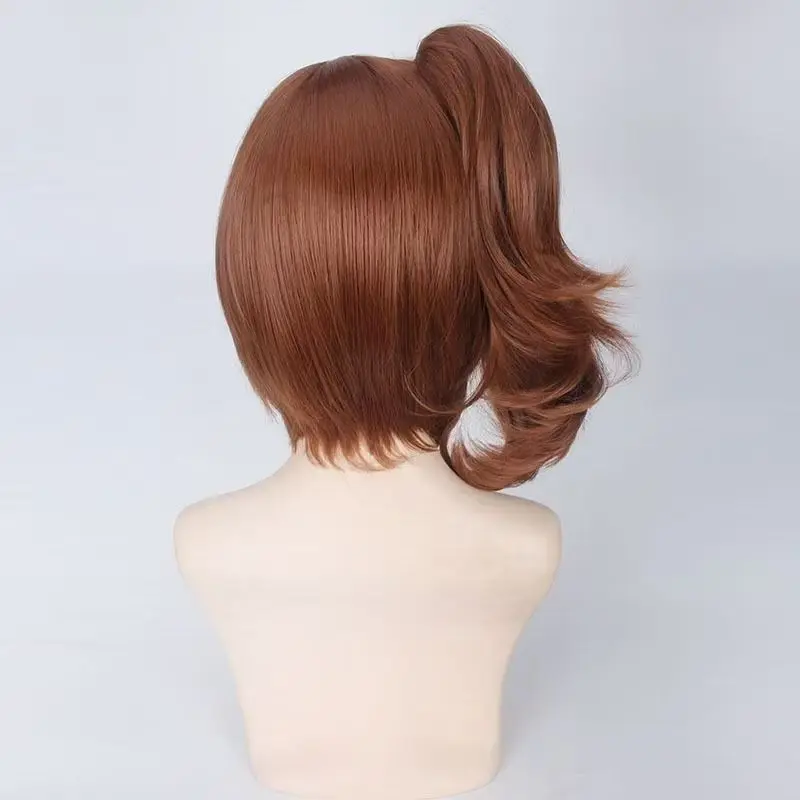 Anime Identity V Martha Cosplay Wig Short Brown Hair with Single Ponytail Heat Resistant Synthetic Fiber Rose Net Cap Halloween