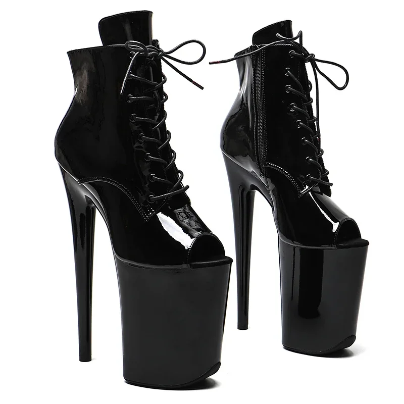 Leecabe 23CM/9inches Patent PU Upper Fashion trend open toe High Heels Pole Dance boot
