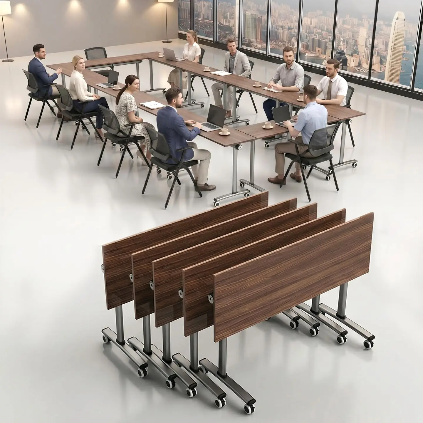 

4-Pack Foldable Training Table Wheels Lock Office Classroom Seminar Desk 47x16x30 Custom