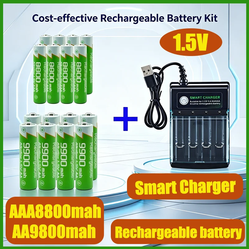 2026 New Original Rechargeable Battery 1.5V AA9900mAh+AAA8800mAh+Charger for Computer Clock Radio Video Game Digital Camera
