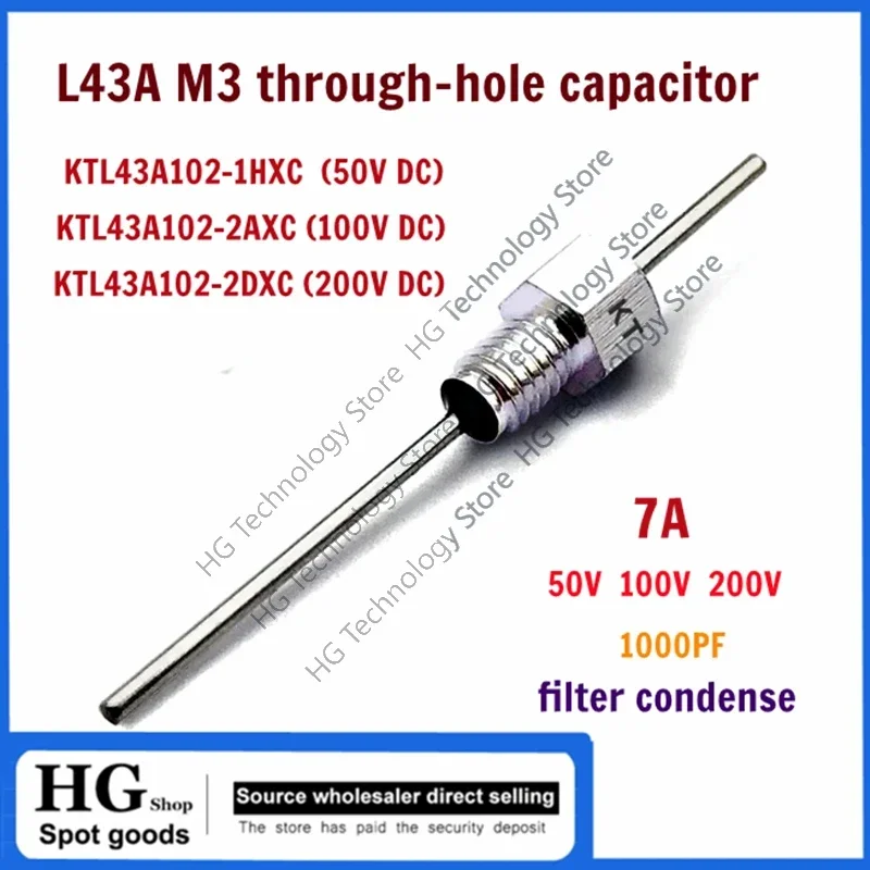 

10 шт. KTL43A102-2AXC M3 конденсатор со сквозным отверстием, KTL43A102-1HXC, KTL43A102-2DXC 7A 50 В 100 В 200 В фильтр-конденсатор, EMCEMI 1000 пФ