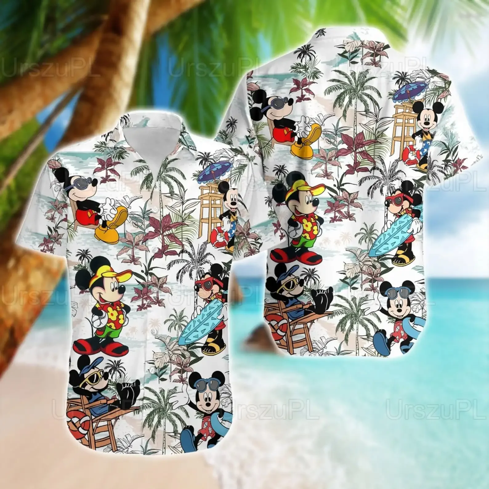 Disney Mickey Mouse Hawaiian Shirts Mens Women Button Up Short Sleeve Shirts Hawaiian Shirts Casual Beach Shirts Harajuku Top