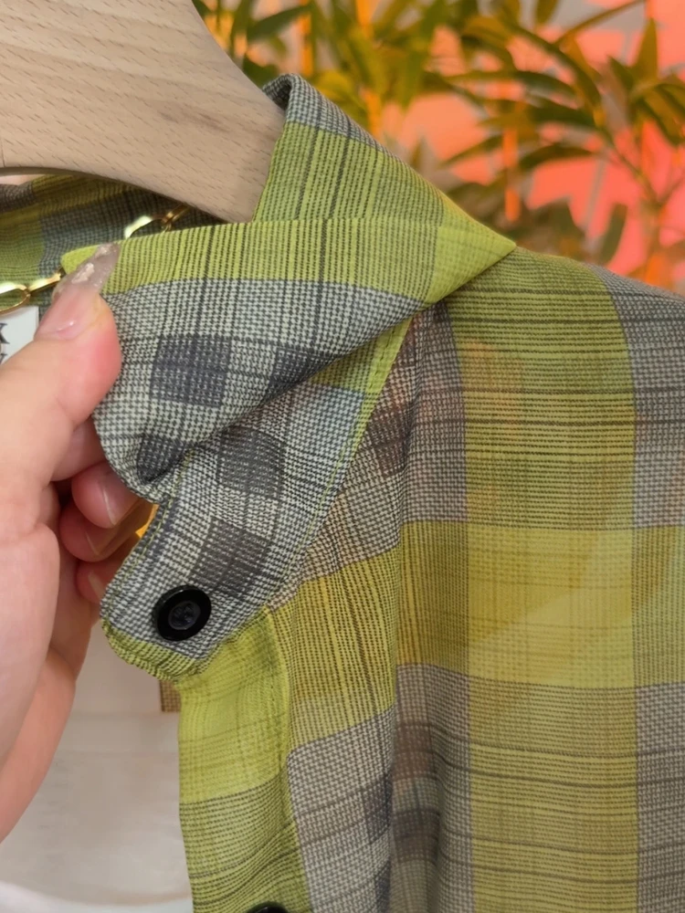 Verano 2025 mujer suelta ajuste largo Sve Ne Plaid irt coreano Faion versátil adelgazamiento moda Top viaje Sle