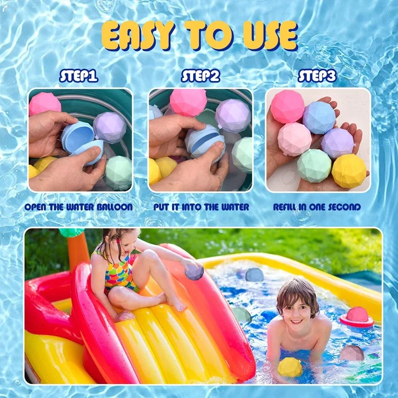 4Pcs Cute Reusable Water Balloons Quick Fill Silicone Self-Sealing Water Ball Water Toys for Summer Party Outdoor Pool Garden