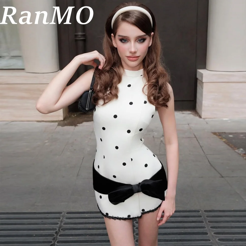 

Ranmo Modern Short Satin Prom Dresses for Women Sleeveless Dot Pleated Abito Da Sposa Party Gown With Bow O-Neck Customized 2025