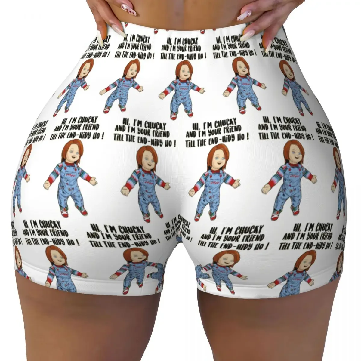Custom Good Guys Child's Play Chucky Doll Yoga Shorts Women Gym Workout Running Athletic Volleyball Biker Shorts