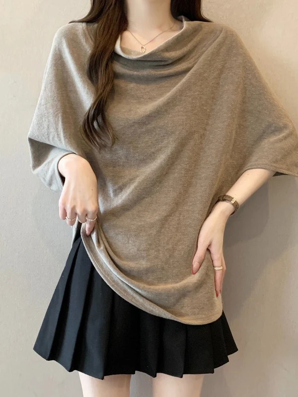 

Ladies' Summer Short Sleeve T-Shirt Loose Fit Batwing Sleeve Belly Covering Regular Shoulder Line Commuter Style plus Size