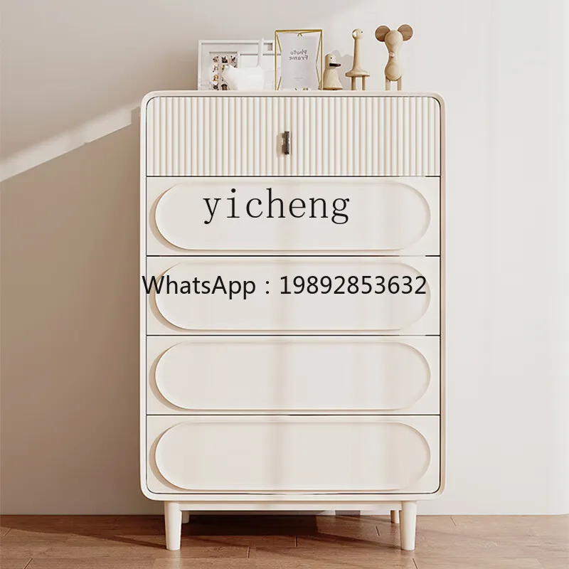 ZZf Sideboard Cabinet Solid Wood Living Room Cream Style Wall-Mounted Chest of Drawers Hallway Modern Minimalist Locker