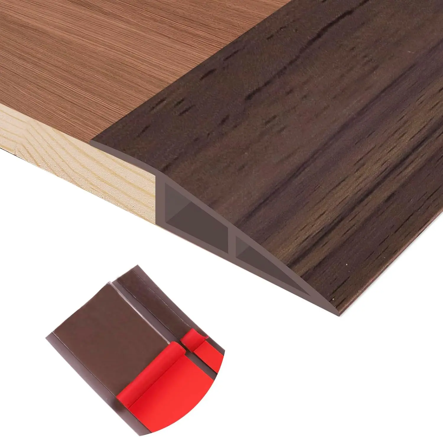 

Self Adhesive Vinyl Floor Transition Strip for Doorways Carpet Edging Trim Overlap Reducer with Deep Brown Wood Grain