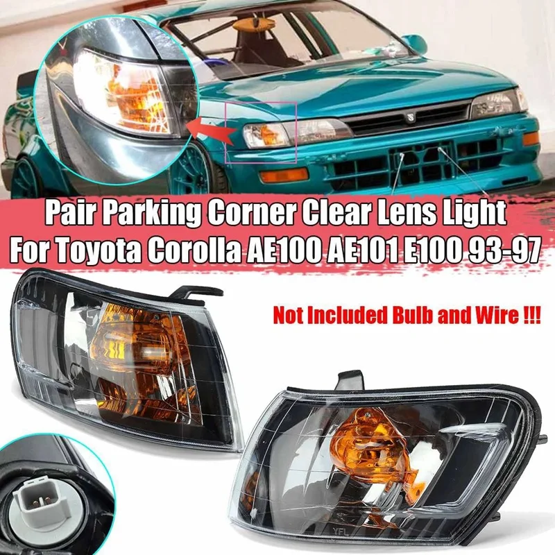 

2PCS Car Front Corner Lamp Lights Lens Black for Toyota Corolla AE100 E100 AE101 1993-1997 Signal Lamp No Wire Harness