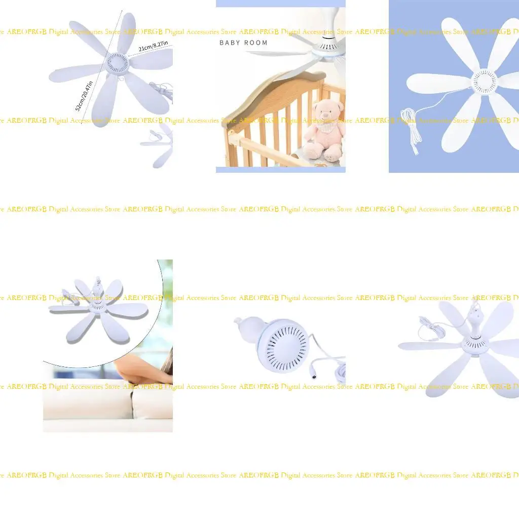 

E21E 6Blades 20" 5.5x2.1mm DC12V Ceiling Fan Mute Hanging Fan with 450cm Cable for Campers Car Truck Outdoor Tent