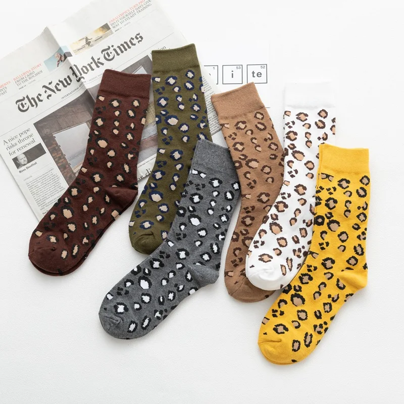1/6 Paar Damensocken, Leopardenmuster, modisch, personalisierbar, vielseitig, mittlere Röhrensocken, bequem, atmungsaktiv, weiche Baumwollsocken für Mädchen