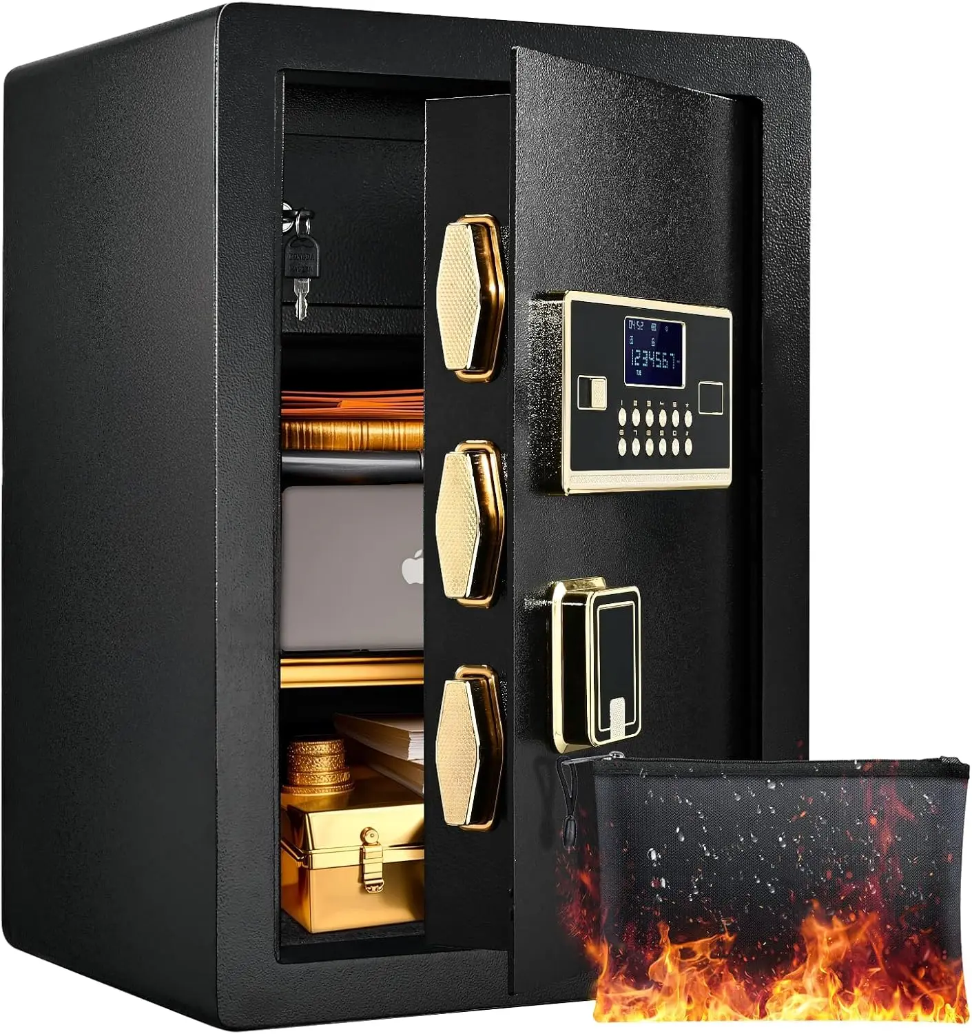 

Сейф с внутренним ящиком, сверхмощный стальной сейф емкостью 2,8 куб. футов с цифровым ЖК-экраном, усиленным алмазным замком, двойной сигнализацией.