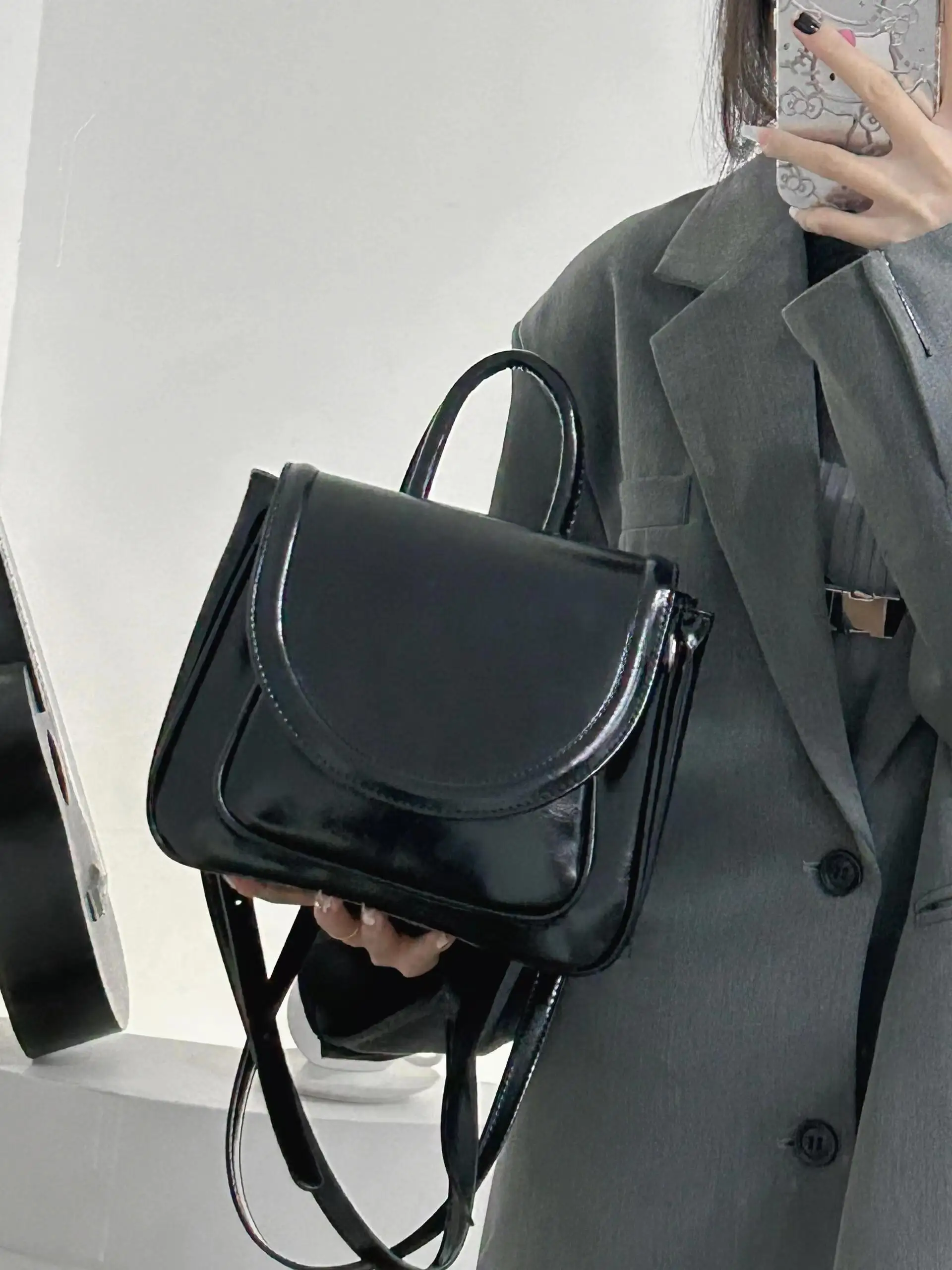 

Korean Spring Autumn Black Double Shoulder Bag Women Simple Commuting College Style Handbag Texture Design Single Shoulder Bag