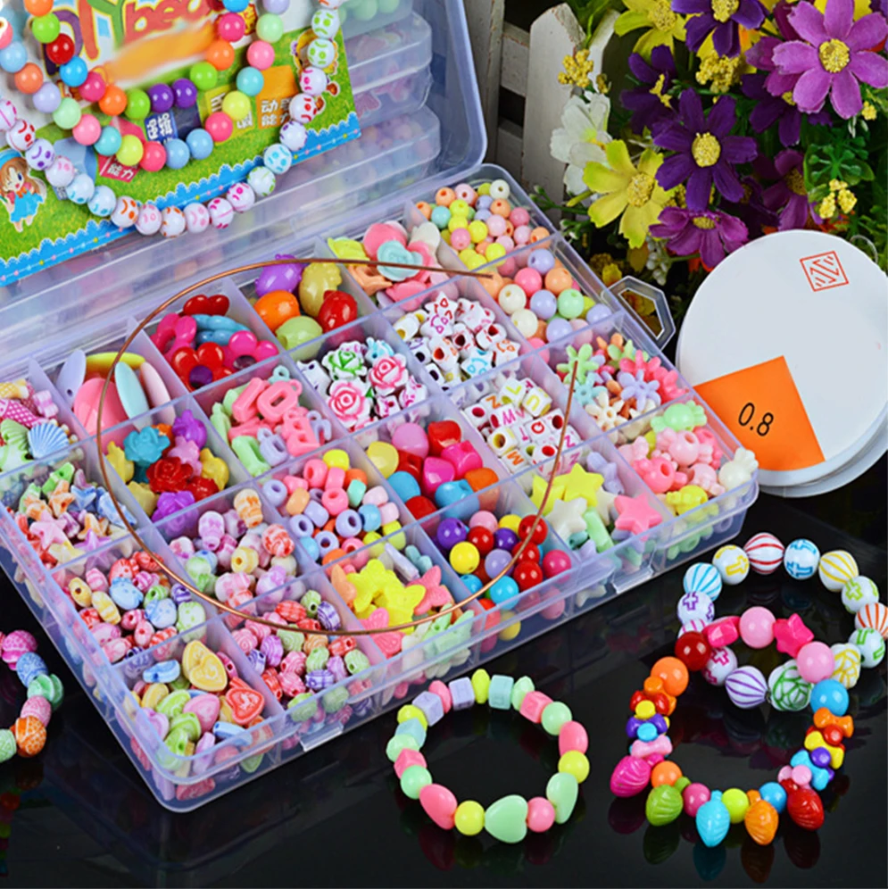 DIY Handmade Beaded Toy with Accessory Set Children Creative Girl Weaving Bracelet Jewelry Making Toys Educational Children Gift