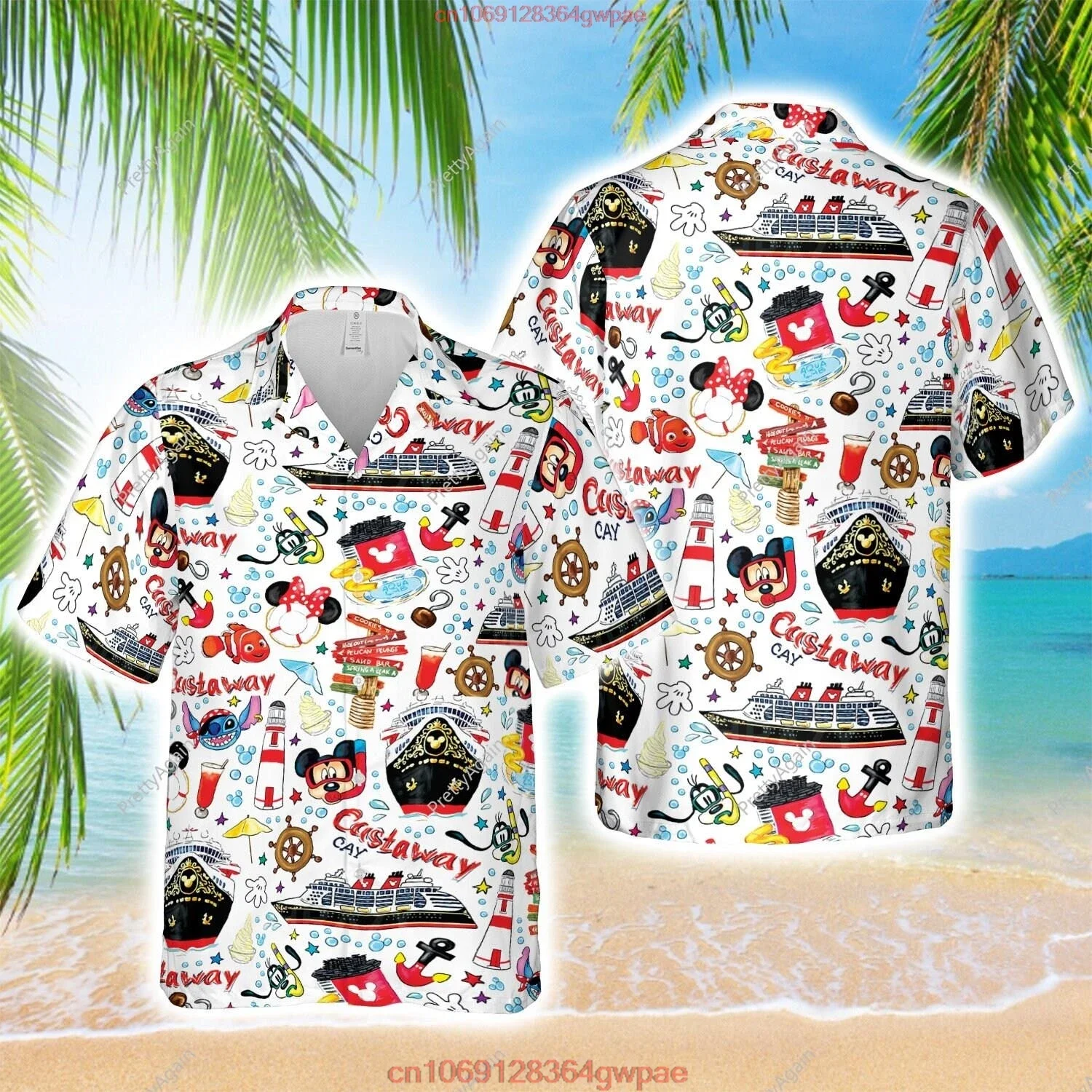 Disney Cruise Hawaiian Print Shirt Men's Women's Fashion Button Short Sleeve Shirt Disney Cruise Mickey Hawaiian Shirt for Men