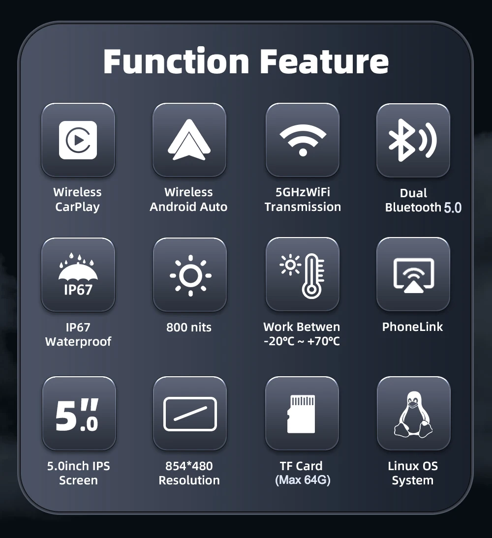 5 بوصة دراجة نارية مشغل وسائط متعددة لتحديد المواقع والملاحة شاشة لاسلكية CarPlay أندرويد السيارات دراجة نارية IP67 مقاوم للماء بلوتوث 5.0 #4