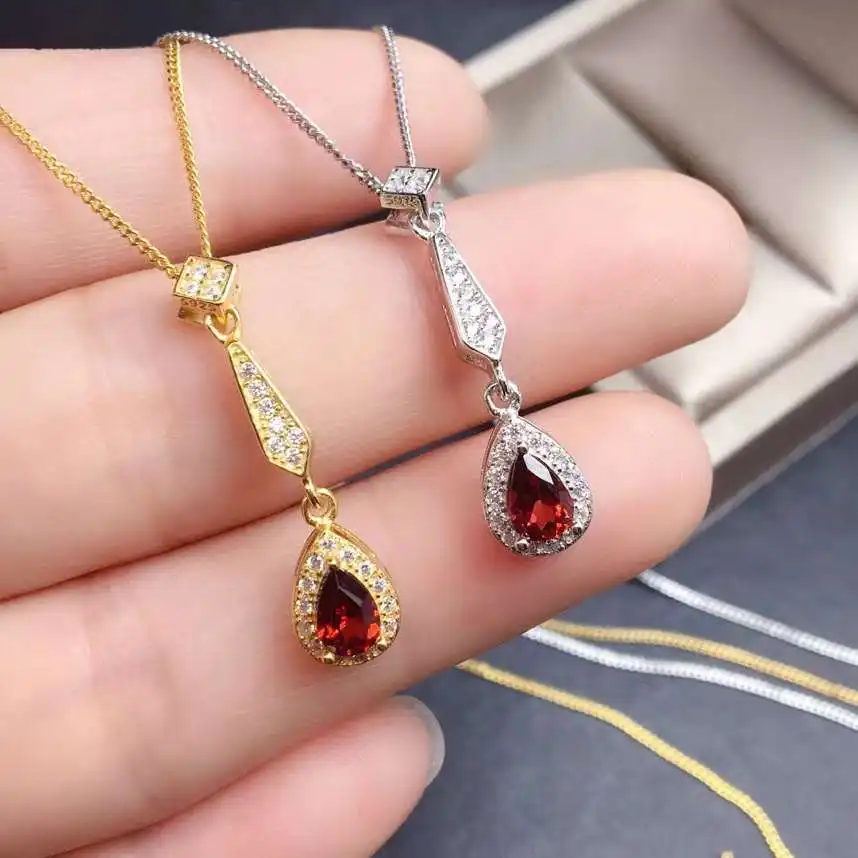 

Gemicro 4x6mm VVS Grade Natural Garnet Silver Pendant for Daily Wear Real Mozambique Garnet pendant 925 Silver Garnet Jewelry