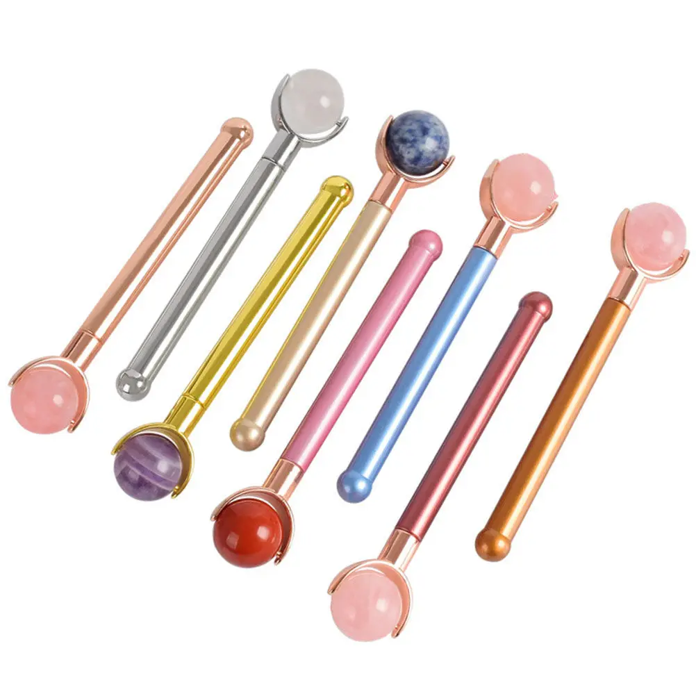 Face Massager Skin Care Roller Pink Roller Rose Gold Metal Handle Lightweight Comfortable Facial Massage Tool Relieves Fatigue - view 2