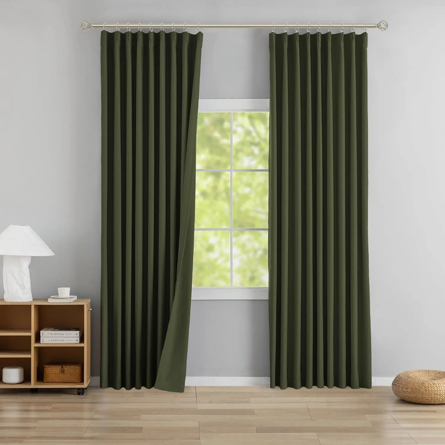 

Olive Green Pinch Pleated Blackout Curtains with Hooks - 144 inches Extra Long Room Darkening Thermal Insulated Window C