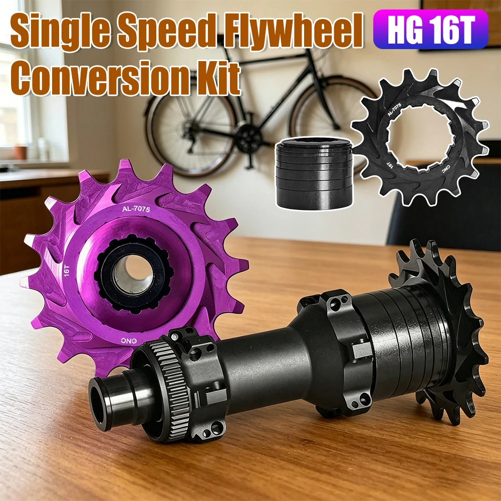 

HG 16T Single Speed Flywheel Conversion Kit Aluminum Alloy MTB Bike Cassette Bicycle Freewheel with Multiple Spacers