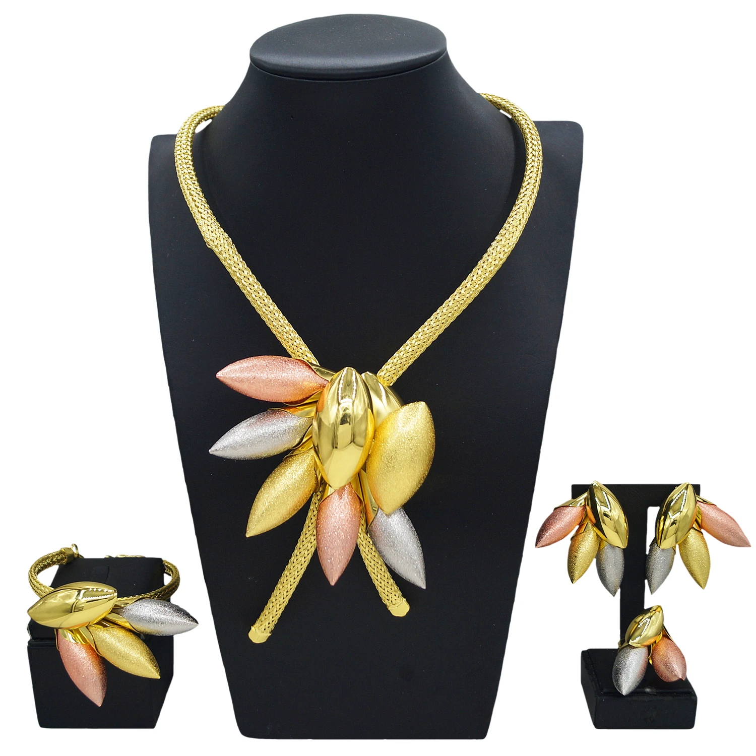 Yulaili Pakistan light luxury jewelry four-piece set Dubai girls wedding photo necklace ring Chinese factory craftsmanship