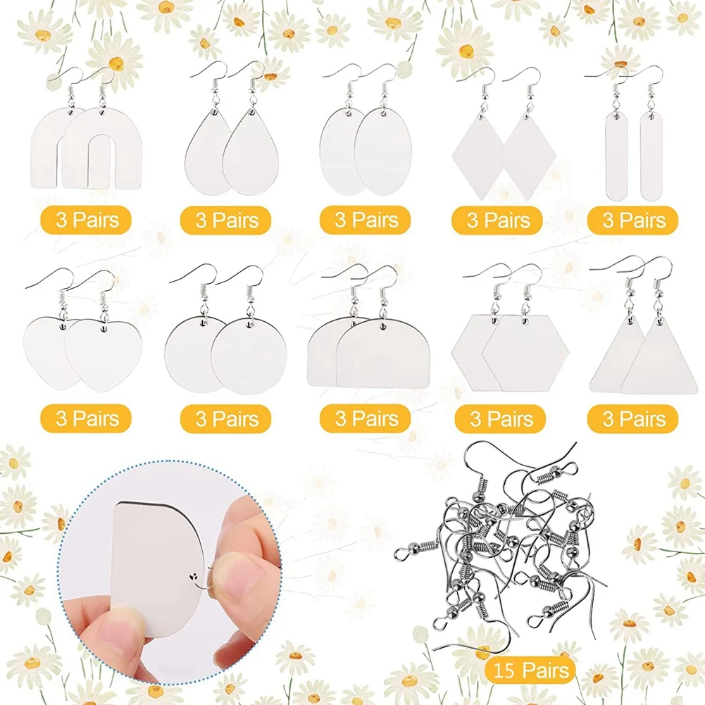 60Pcs Sublimation Blank Earrings, Earrings Heat Transfer, Unfinished Earring with Hooks for DIY Sublimation Accessories