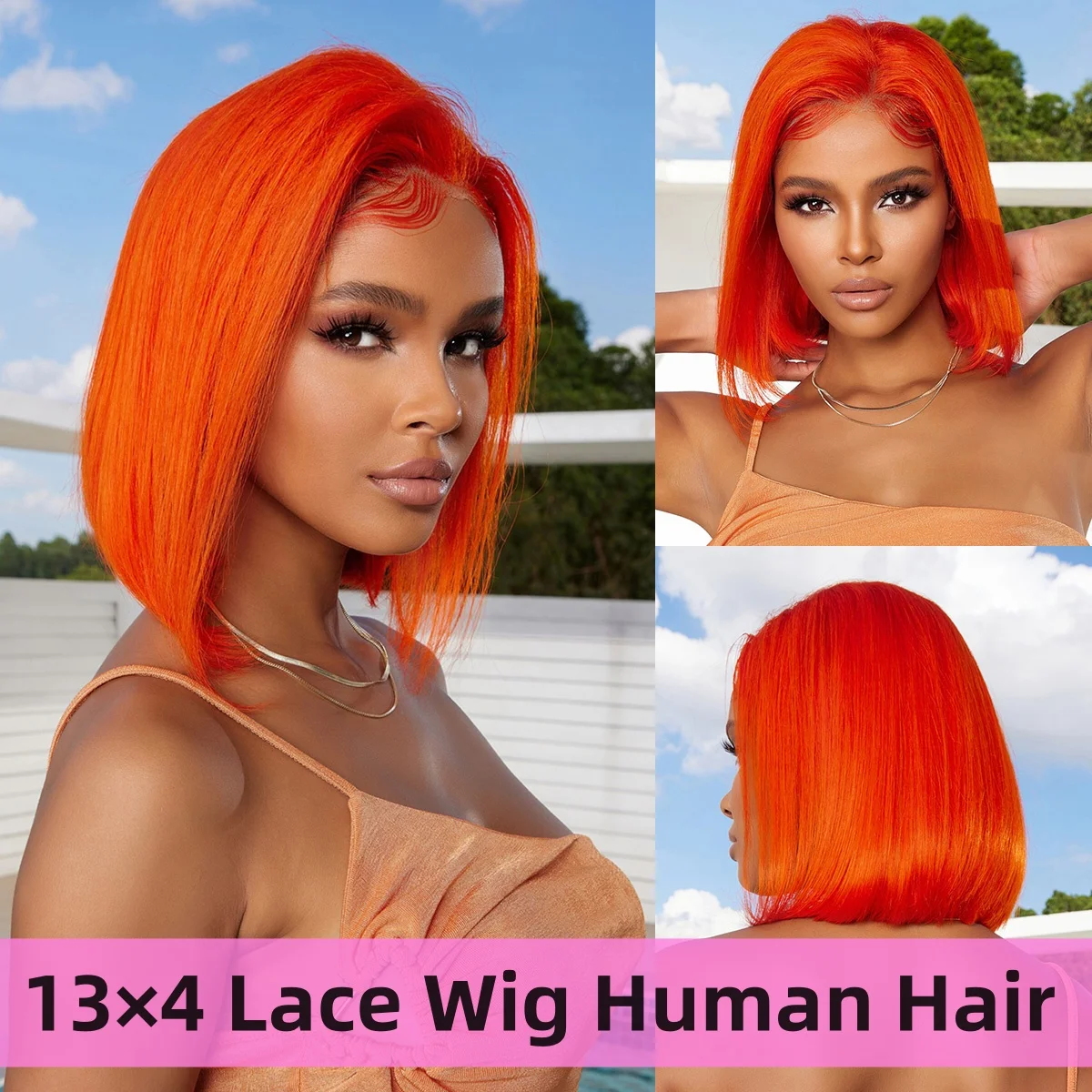 

Orange Red Bob Lace Front Human Hair Wigs 13x4 HD Lace Frontal Remy Human Hairs for Black Women Short Straight Colorful Wig Afro