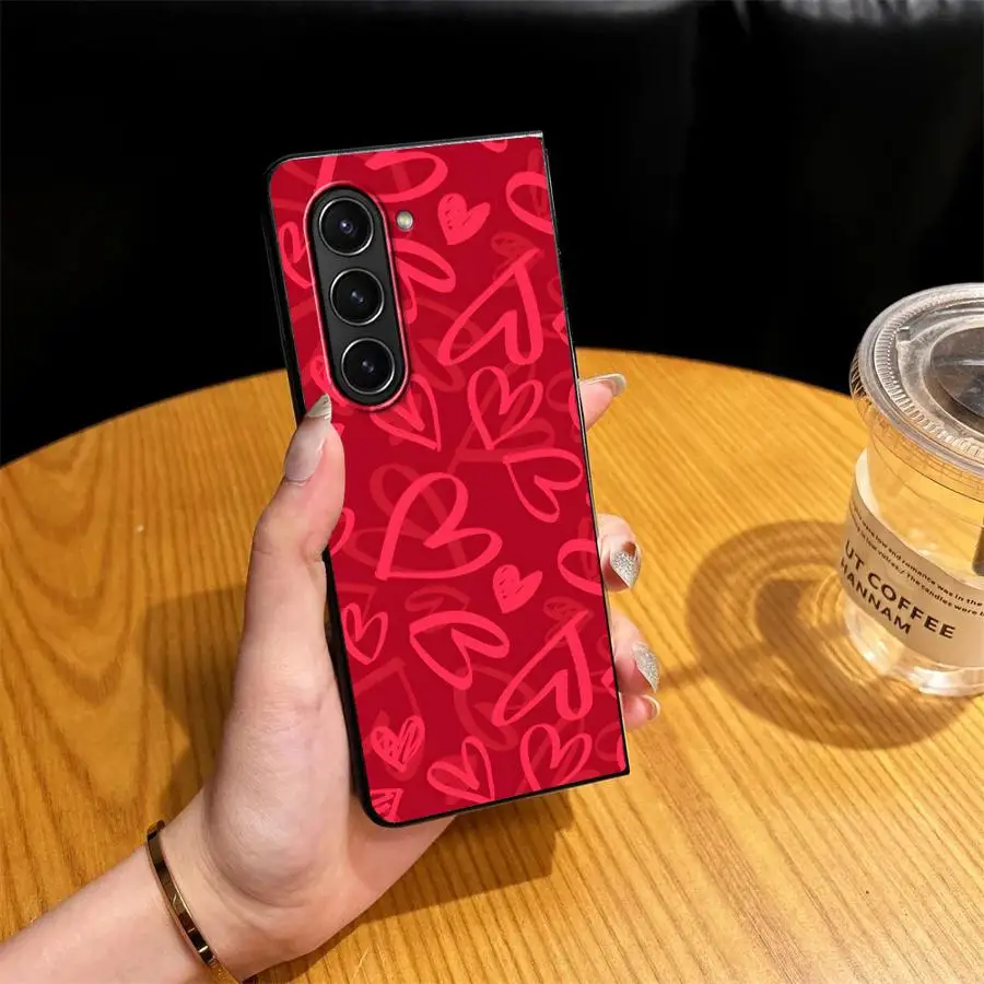 Red Background Love Art Phone Shell Funda Case for Samsung Galaxy Z Fold 8 Ultra ZFold3 ZFold6 ZFold7 ZFold4 Z Fold 7 6 5 4 3
