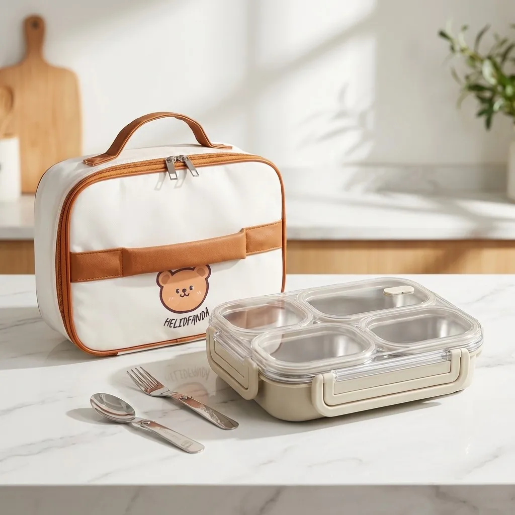 Large Capacity Bento Lunch Box with Compartment Microwave Heatable Leak-proof 304 Stainless Steel Food Container for Students