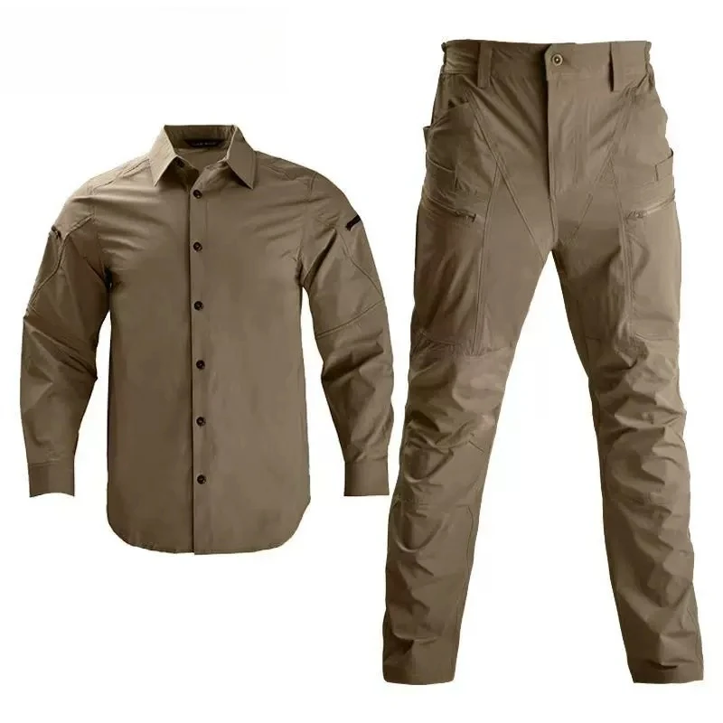 Breathable quick-drying suit outdoor gray shirt slim-fitting four-sided elastic tactical pants long-sleeved waterproof shirt