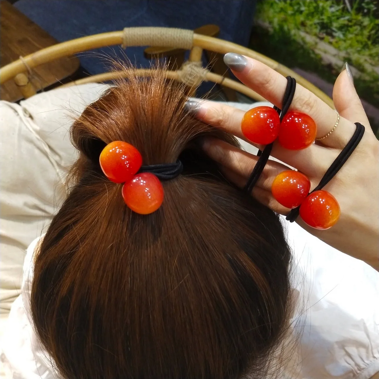 Latest Sweet Fruits Cute Red Cherry Girl Hair Rope Elastic Hair Band Rubber Band Ponytail Holder Children Birthday Gift Hair Tie