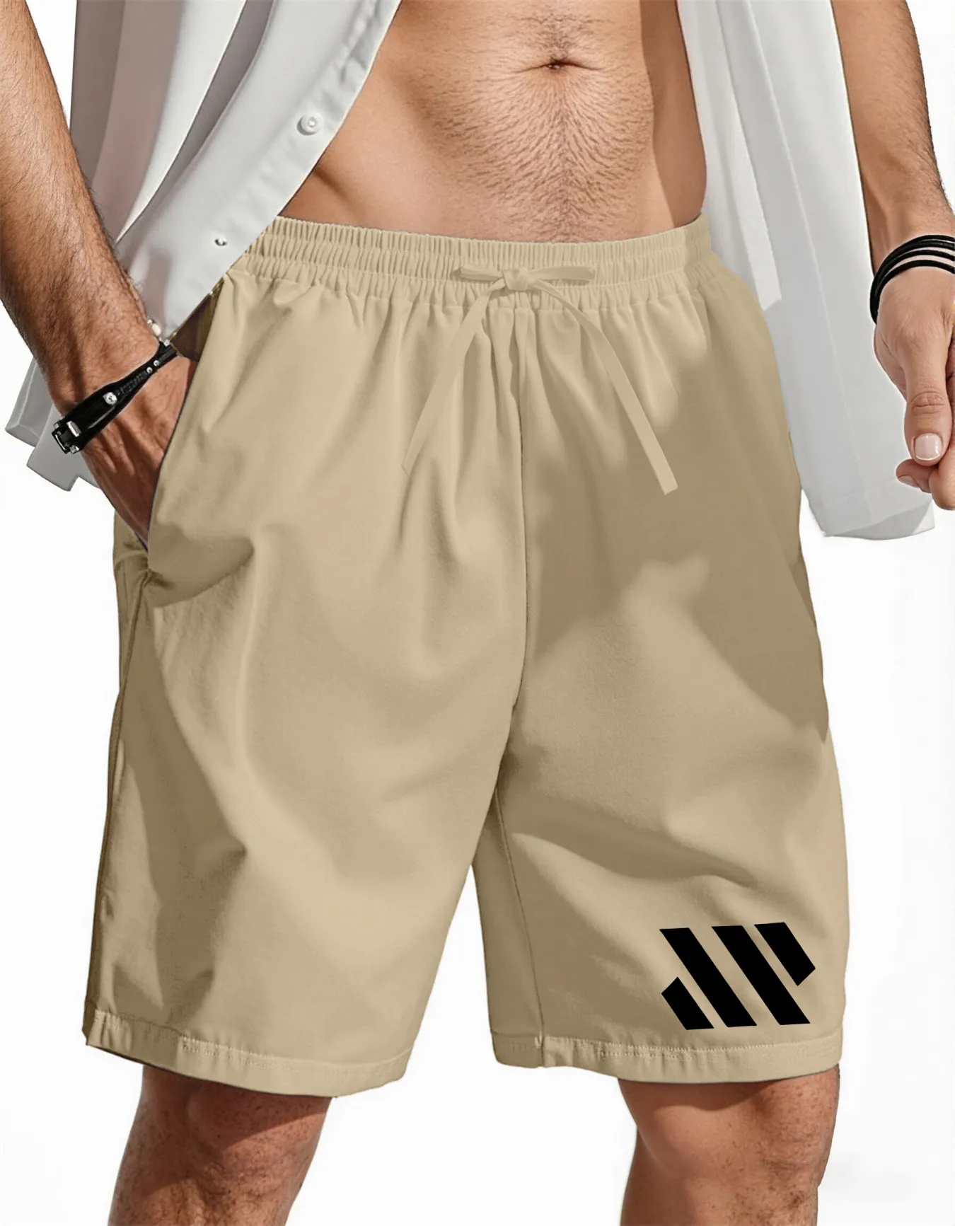 Men's Printed Cotton Linen Shorts Drawstring Elastic Waist Straight Leg Breathable Daily Beach Five Points Bermuda Shorts