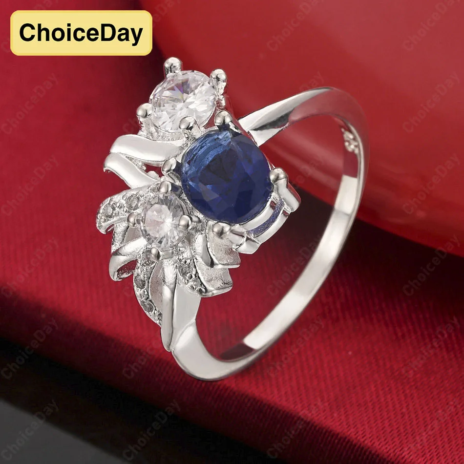 

ChoiceDay 925 Sterling Silver 7-10 Exquisite Blue Zircon Ring Women's Party Accessories Wedding Elegant Jewelry