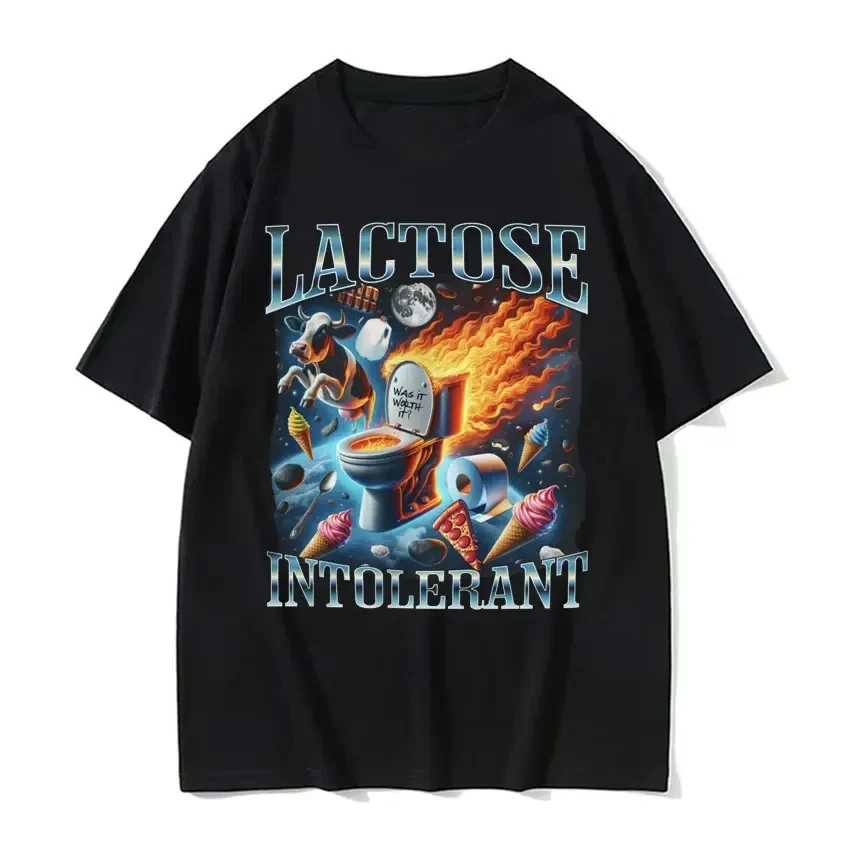 Lactose Intolerant Funny Meme T-shirts Men's Clothing graphic t shirts Unisex Casual conton  Vintage Men Women Streetwear Tees