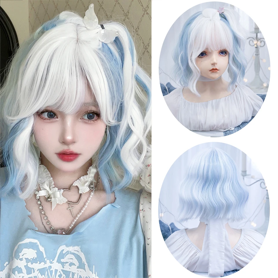 AOSI Synthetic Women Lolita Wavy Curly Ombre Blue Mint Color  display picture 2