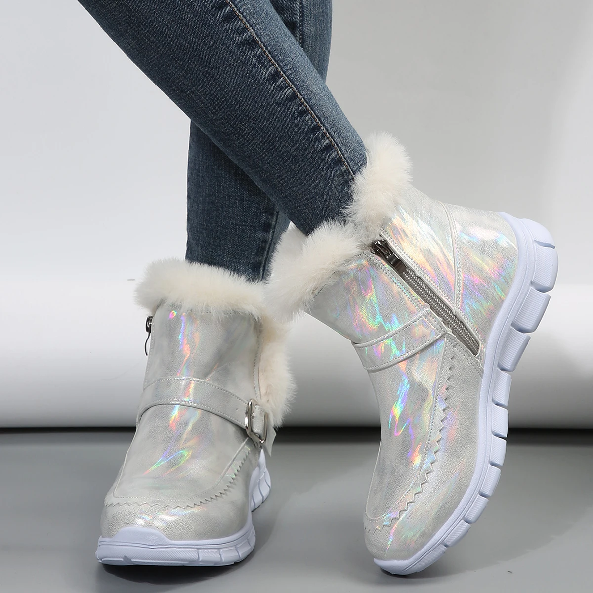 Moipheng Damenstiefel Winter Wärmeisolierend Qualitativ Hochwertige Halbhohe Schneestiefel Damen Schnürstiefel Bequeme Wasserdichte Stiefeletten Chaussures Femme